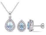 3.20 Carat (ctw) Blue Topaz and Created White Sapphire Drop Earrings and Pendant Set in Sterling Silver